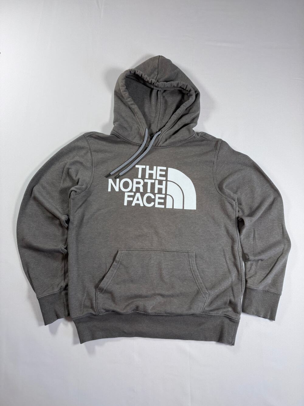 The North Face Mens Gray Logo Hoodie Fleece Pullover Streetwear Y2K Small